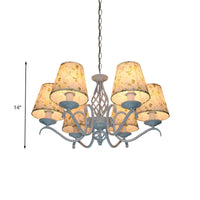Light Blue 6 Heads Chandelier Light Traditionalism Fabric Conical - Rebooters
