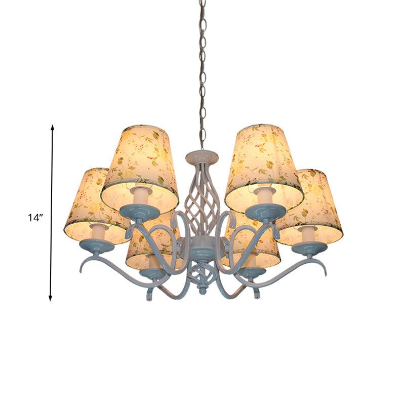 Light Blue 6 Heads Chandelier Light Traditionalism Fabric Conical - Rebooters