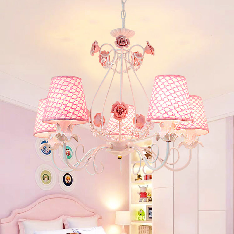 Countryside Barrel Chandelier Lighting Fixture 5 Heads Fabric Pendant Ceiling Light - Rebooters