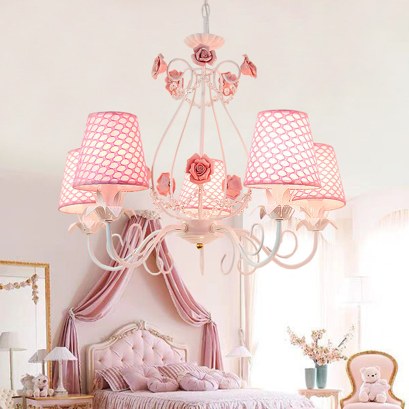 Countryside Barrel Chandelier Lighting Fixture 5 Heads Fabric Pendant Ceiling Light - Rebooters