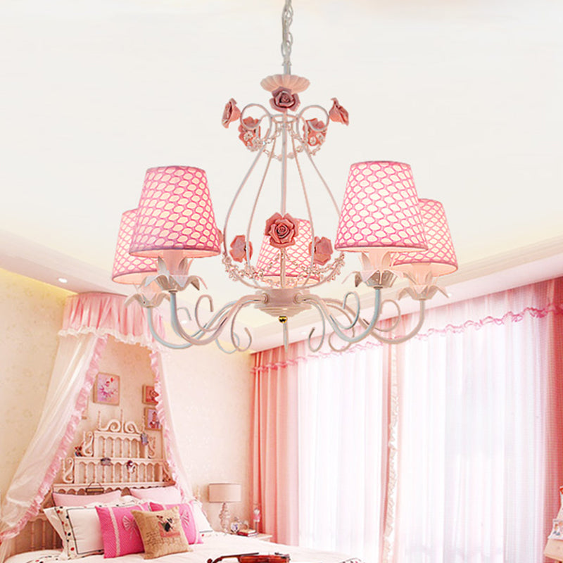 Countryside Barrel Chandelier Lighting Fixture 5 Heads Fabric Pendant Ceiling Light - Rebooters