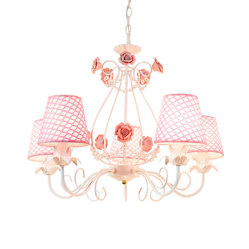 Countryside Barrel Chandelier Lighting Fixture 5 Heads Fabric Pendant Ceiling Light - Rebooters