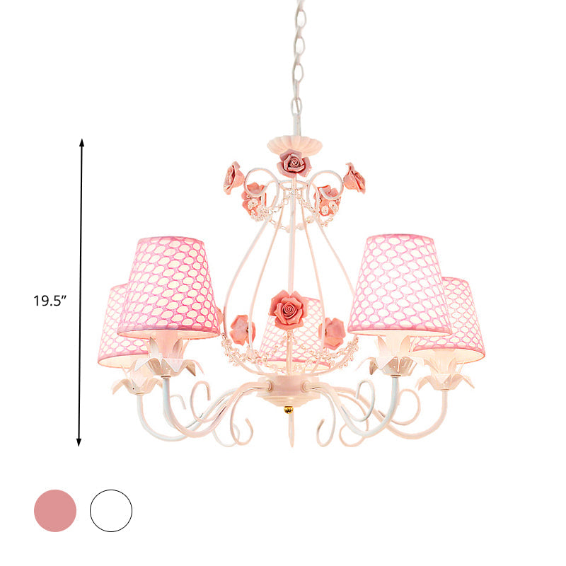 Countryside Barrel Chandelier Lighting Fixture 5 Heads Fabric Pendant Ceiling Light - Rebooters