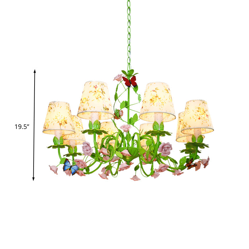 Fabric Green Hanging Chandelier Tapered 8 Lights Pendant - Rebooters