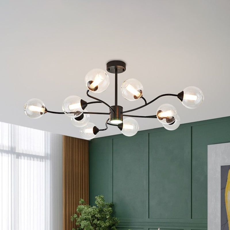 10 Heads Living Room Chandelier Lamp Modern Black Pendant Light - Rebooters