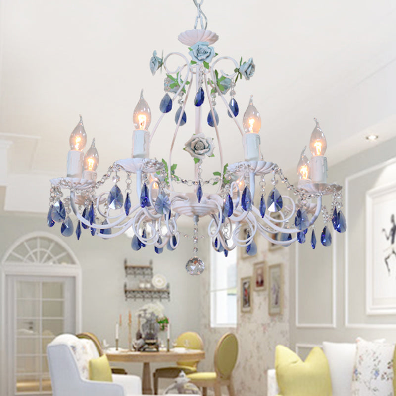 Countryside Candlestick Hanging Pendant 3/5/8 Heads Crystal Chandelier Lighting Fixture - Rebooters