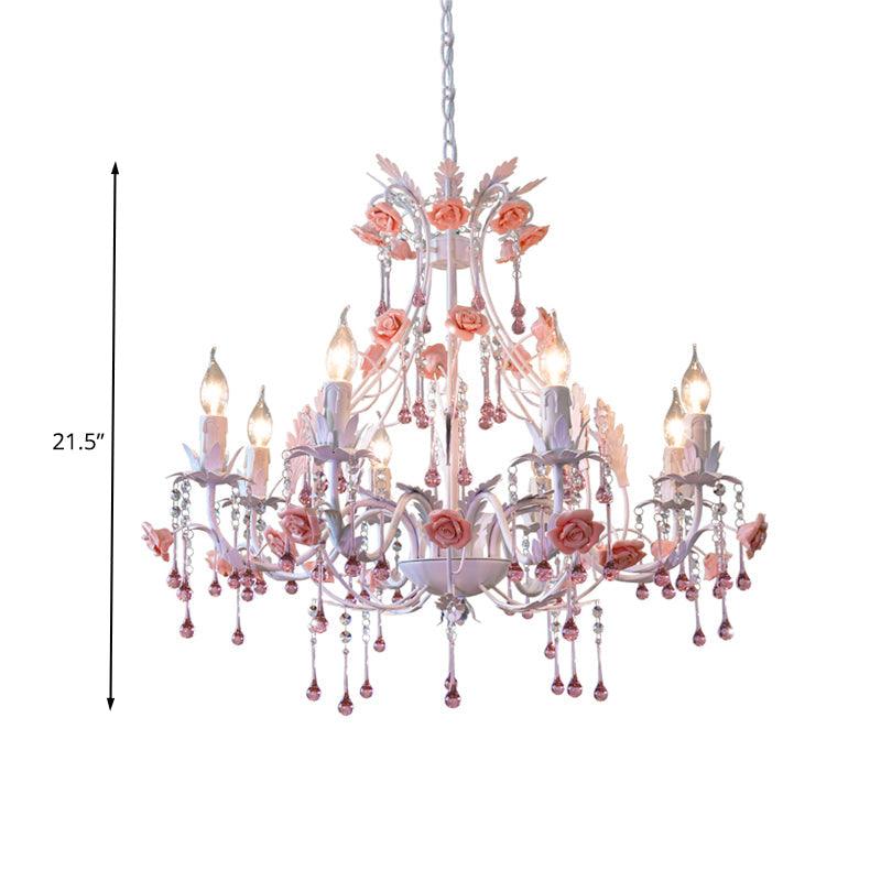 6/8 Bulbs Candle Hanging Chandelier Traditionalist White Crystal Ceiling Lamp - Rebooters