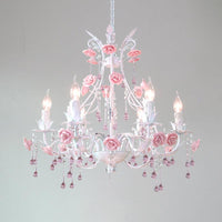 6/8 Bulbs Candle Hanging Chandelier Traditionalist White Crystal Ceiling Lamp - Rebooters