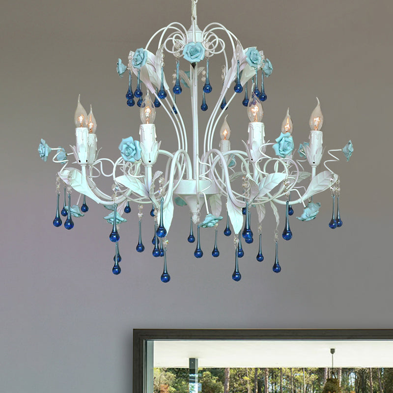 Candelabra Bedroom Ceiling Chandelier Traditional Clear Crystal Glass 8 Heads Pink Blue Light Fixture - Rebooters