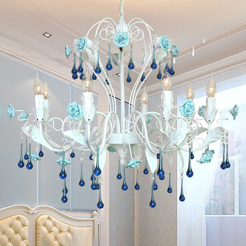 Candelabra Bedroom Ceiling Chandelier Traditional Clear Crystal Glass 8 Heads Pink Blue Light Fixture - Rebooters