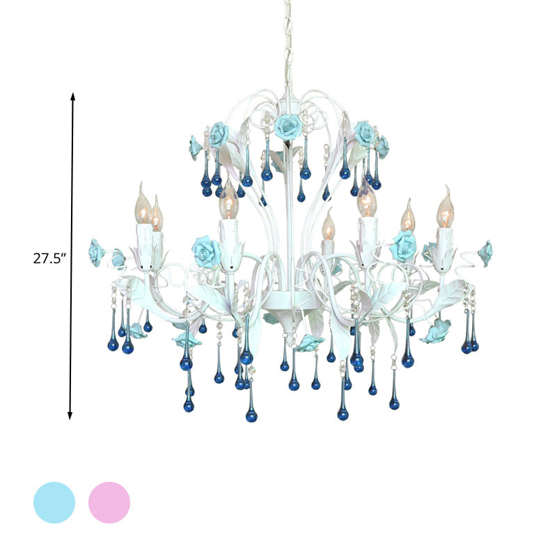 Candelabra Bedroom Ceiling Chandelier Traditional Clear Crystal Glass 8 Heads Pink Blue Light Fixture - Rebooters