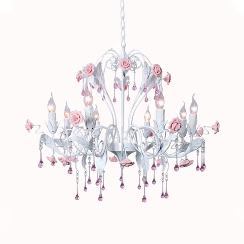 Candelabra Bedroom Ceiling Chandelier Traditional Clear Crystal Glass 8 Heads Pink Blue Light Fixture - Rebooters