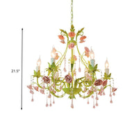 6/8 Bulbs Candle Pendant Lamp Traditionalism Green Crystal Chandelier Light Fixture - Rebooters