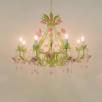 6/8 Bulbs Candle Pendant Lamp Traditionalism Green Crystal Chandelier Light Fixture - Rebooters