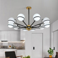 Modernist Round Hanging Chandelier Frosted White Glass Pendant Light Fixture in Black - Rebooters