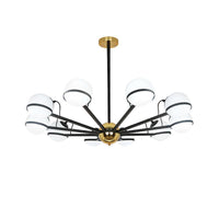 Modernist Round Hanging Chandelier Frosted White Glass Pendant Light Fixture in Black - Rebooters