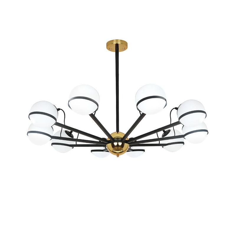Modernist Round Hanging Chandelier Frosted White Glass Pendant Light Fixture in Black - Rebooters