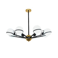 Modernist Round Hanging Chandelier Frosted White Glass Pendant Light Fixture in Black - Rebooters