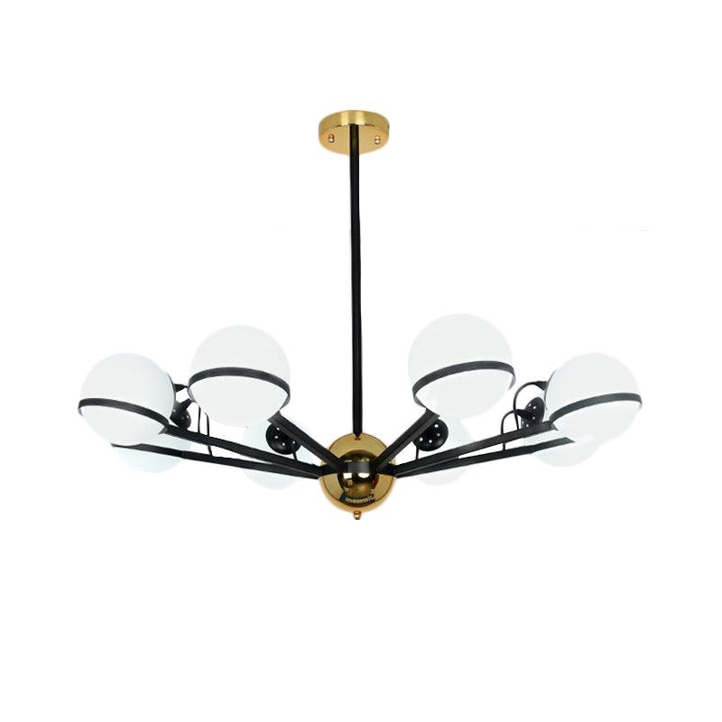 Modernist Round Hanging Chandelier Frosted White Glass Pendant Light Fixture in Black - Rebooters