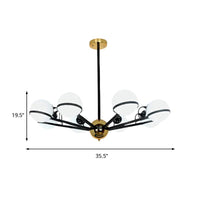 Modernist Round Hanging Chandelier Frosted White Glass Pendant Light Fixture in Black - Rebooters