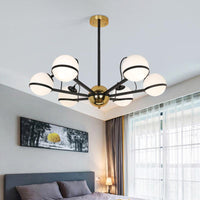 Modernist Round Hanging Chandelier Frosted White Glass Pendant Light Fixture in Black - Rebooters