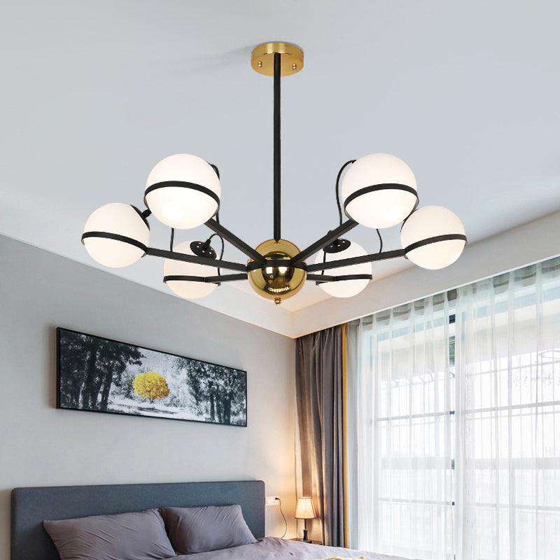 Modernist Round Hanging Chandelier Frosted White Glass Pendant Light Fixture in Black - Rebooters