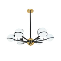 Modernist Round Hanging Chandelier Frosted White Glass Pendant Light Fixture in Black - Rebooters