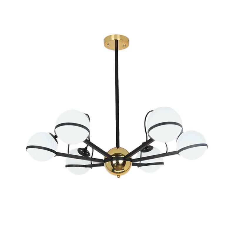 Modernist Round Hanging Chandelier Frosted White Glass Pendant Light Fixture in Black - Rebooters
