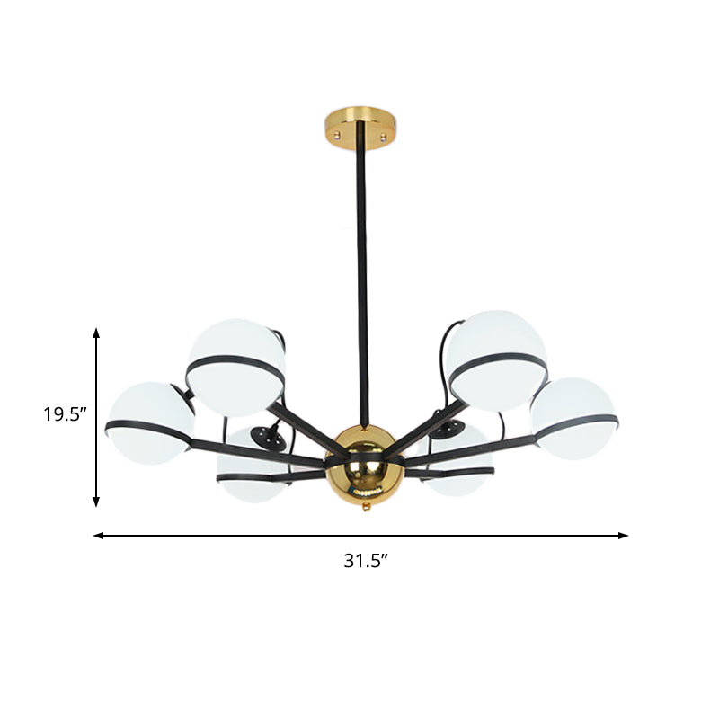 Modernist Round Hanging Chandelier Frosted White Glass Pendant Light Fixture in Black - Rebooters