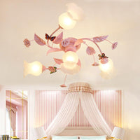 4/7 Bulbs Spiral Ceiling Light Fixture Traditional Pink Satin Opal Glass Semi Flush Mount Lighting - Rebooters