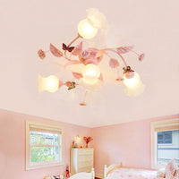 4/7 Bulbs Spiral Ceiling Light Fixture Traditional Pink Satin Opal Glass Semi Flush Mount Lighting - Rebooters