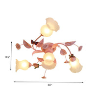 4/7 Bulbs Spiral Ceiling Light Fixture Traditional Pink Satin Opal Glass Semi Flush Mount Lighting - Rebooters