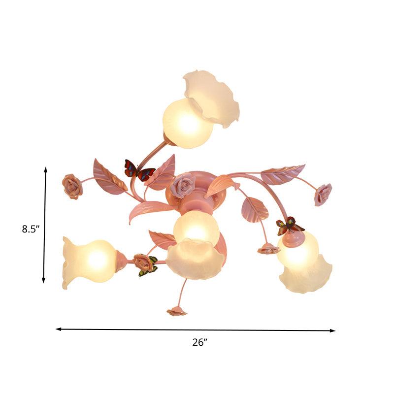 4/7 Bulbs Spiral Ceiling Light Fixture Traditional Pink Satin Opal Glass Semi Flush Mount Lighting - Rebooters