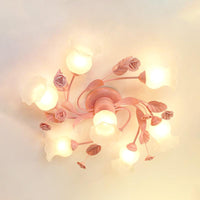 4/7 Bulbs Spiral Ceiling Light Fixture Traditional Pink Satin Opal Glass Semi Flush Mount Lighting - Rebooters