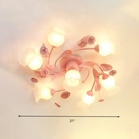 4/7 Bulbs Spiral Ceiling Light Fixture Traditional Pink Satin Opal Glass Semi Flush Mount Lighting - Rebooters