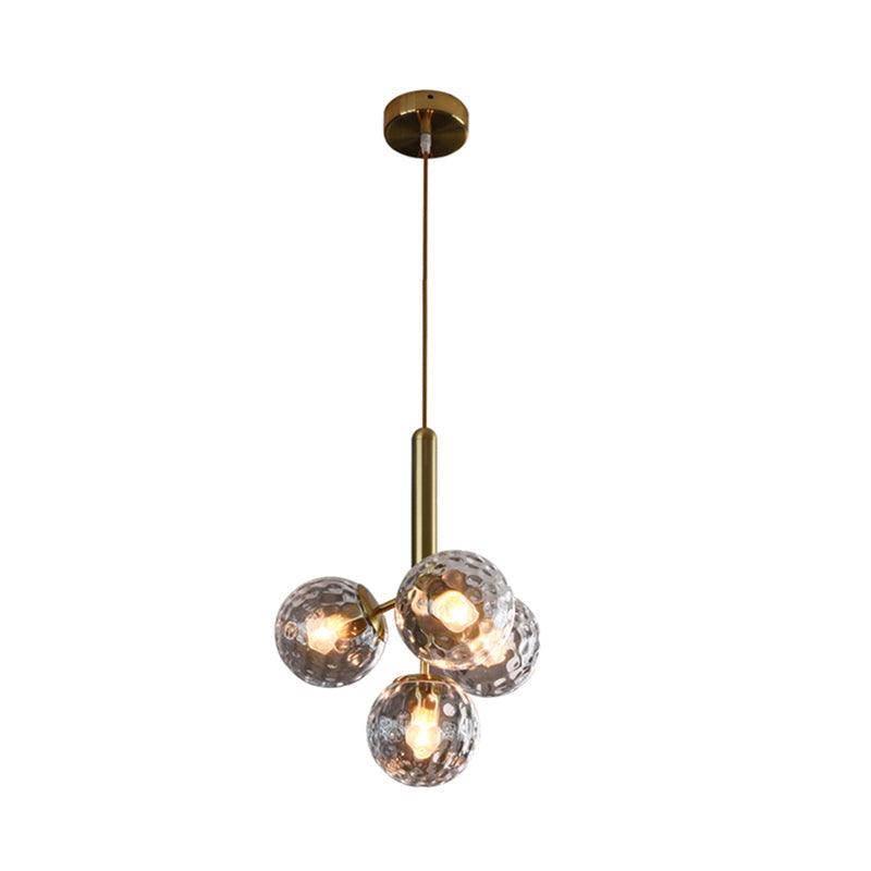 4 Heads Globe Ceiling Chandelier Modernism Dimpled Glass Gold - Rebooters