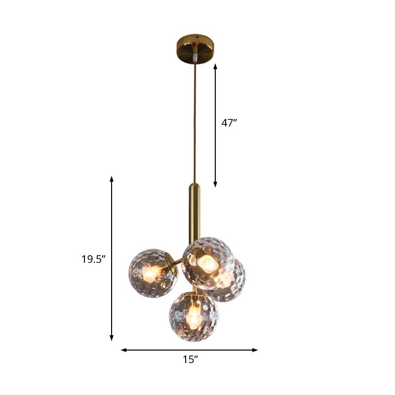 4 Heads Globe Ceiling Chandelier Modernism Dimpled Glass Gold - Rebooters