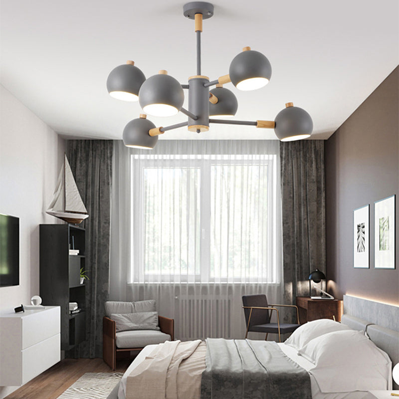 Bedroom Sphere Pendant Light Fixture Iron 6 Lights Modern Nordic Chandelier - Rebooters