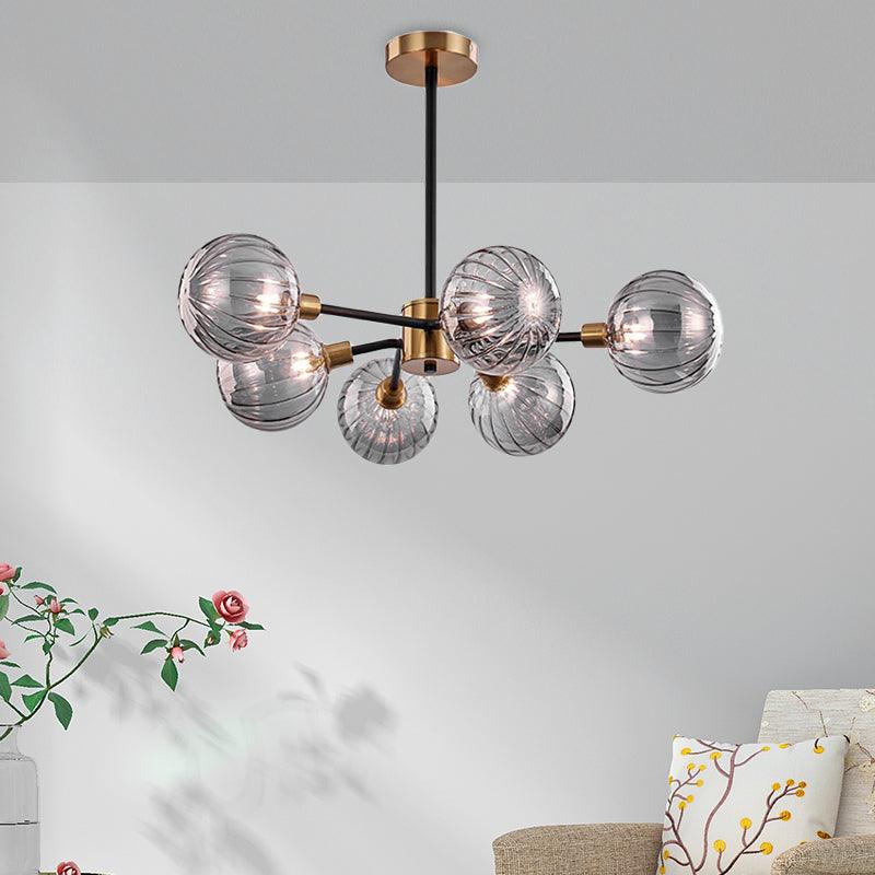 Ball Living Room Chandelier Light Smoke Gray Glass 6 Bulbs - Rebooters