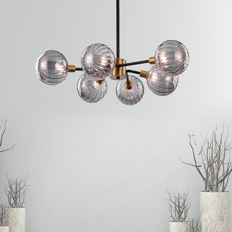 Ball Living Room Chandelier Light Smoke Gray Glass 6 Bulbs - Rebooters