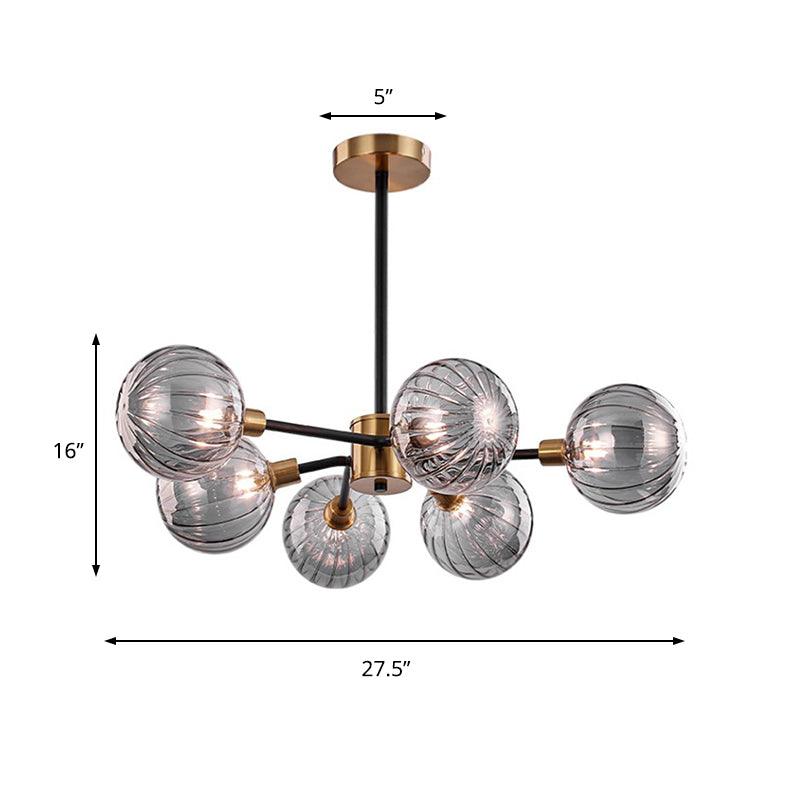 Ball Living Room Chandelier Light Smoke Gray Glass 6 Bulbs - Rebooters