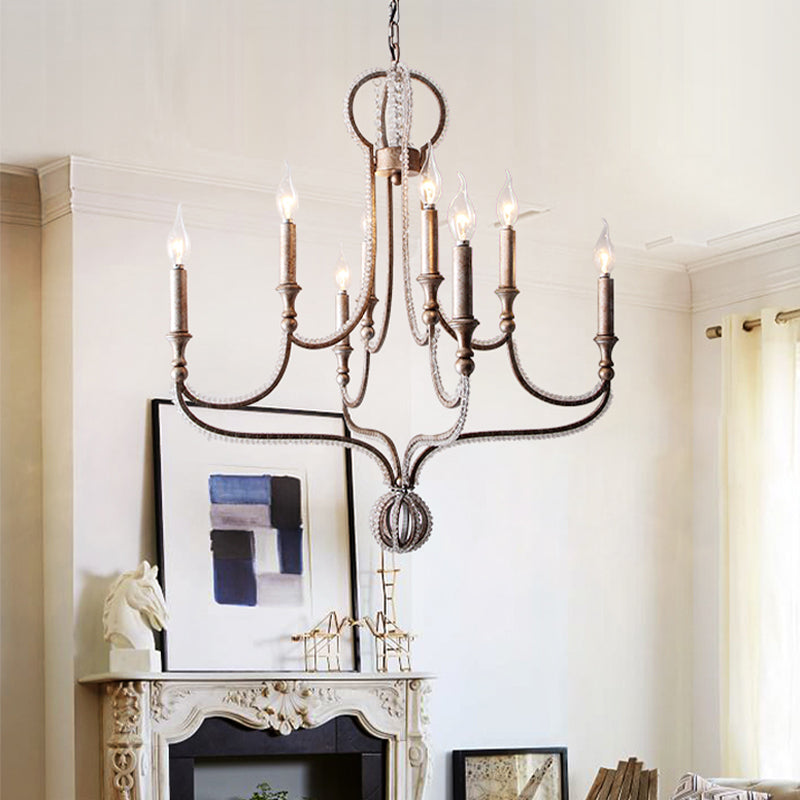 8 Lights Candelabra Chandelier Light Fixture Minimalism Aged Silver Crystal Pendant - Rebooters
