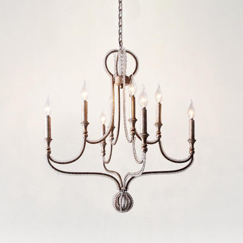 8 Lights Candelabra Chandelier Light Fixture Minimalism Aged Silver Crystal Pendant - Rebooters