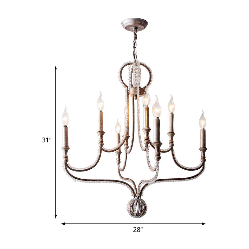 8 Lights Candelabra Chandelier Light Fixture Minimalism Aged Silver Crystal Pendant - Rebooters