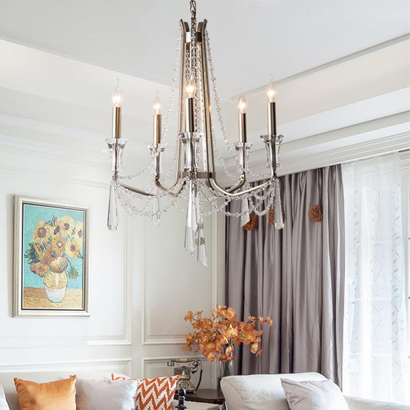 Candle Dining Room Chandelier Lighting Fixture Countryside 5/6 Lights Chrome Drop Pendant - Rebooters
