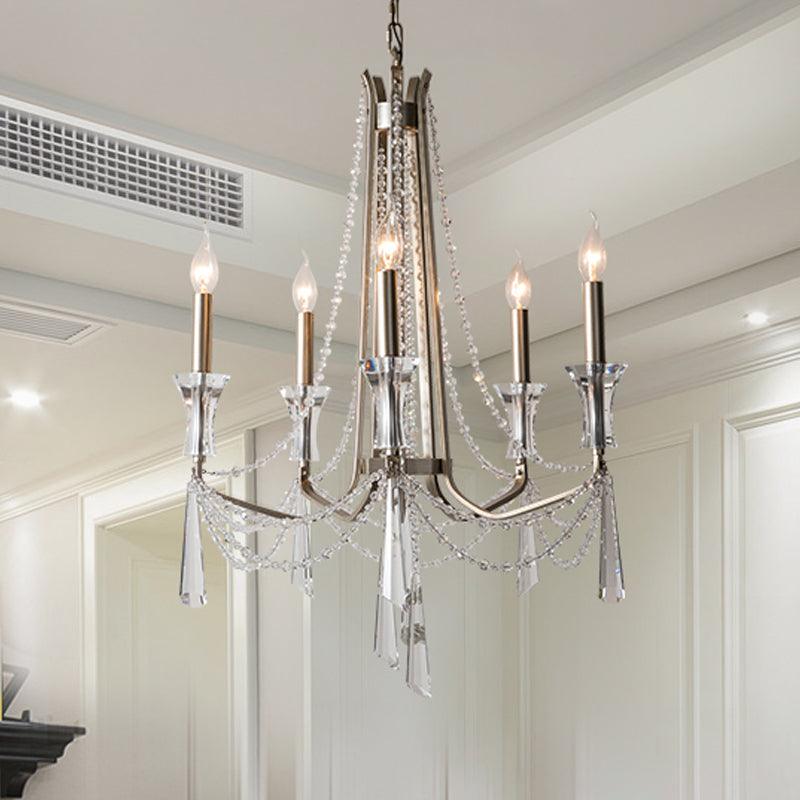 Candle Dining Room Chandelier Lighting Fixture Countryside 5/6 Lights Chrome Drop Pendant - Rebooters