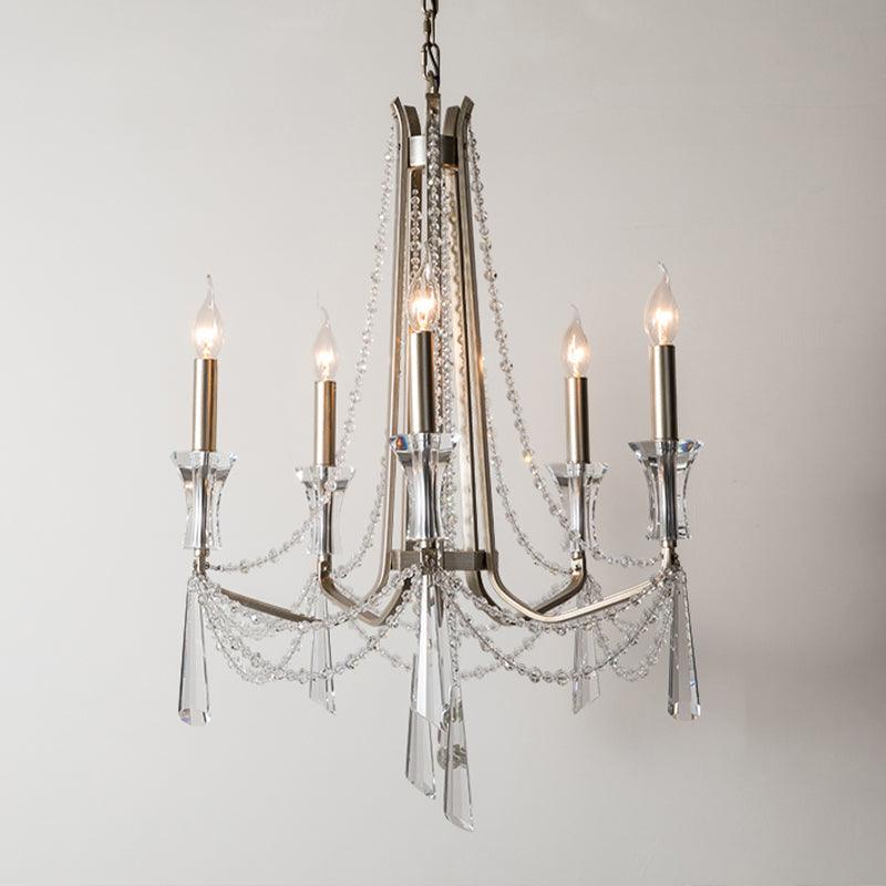Candle Dining Room Chandelier Lighting Fixture Countryside 5/6 Lights Chrome Drop Pendant - Rebooters