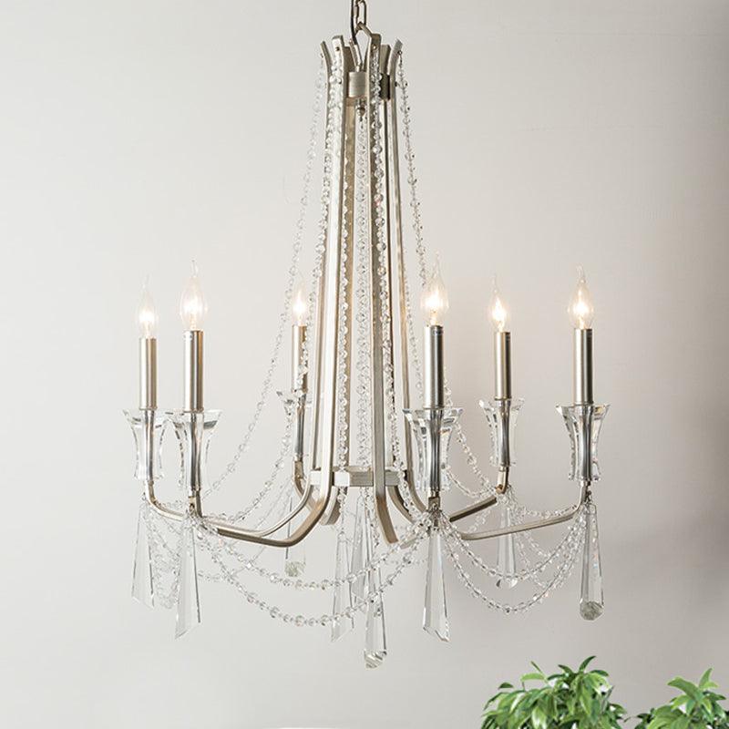 Candle Dining Room Chandelier Lighting Fixture Countryside 5/6 Lights Chrome Drop Pendant - Rebooters
