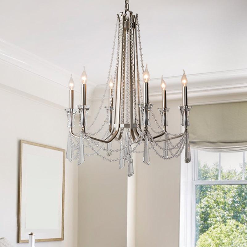 Candle Dining Room Chandelier Lighting Fixture Countryside 5/6 Lights Chrome Drop Pendant - Rebooters