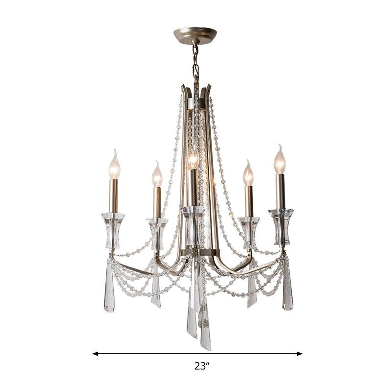Candle Dining Room Chandelier Lighting Fixture Countryside 5/6 Lights Chrome Drop Pendant - Rebooters